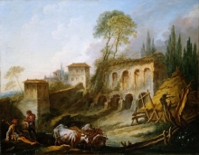 213/bushe/_буше_-_9.мнимый пейзаж с холмом палатино, вид с кампо ваччино (1734)